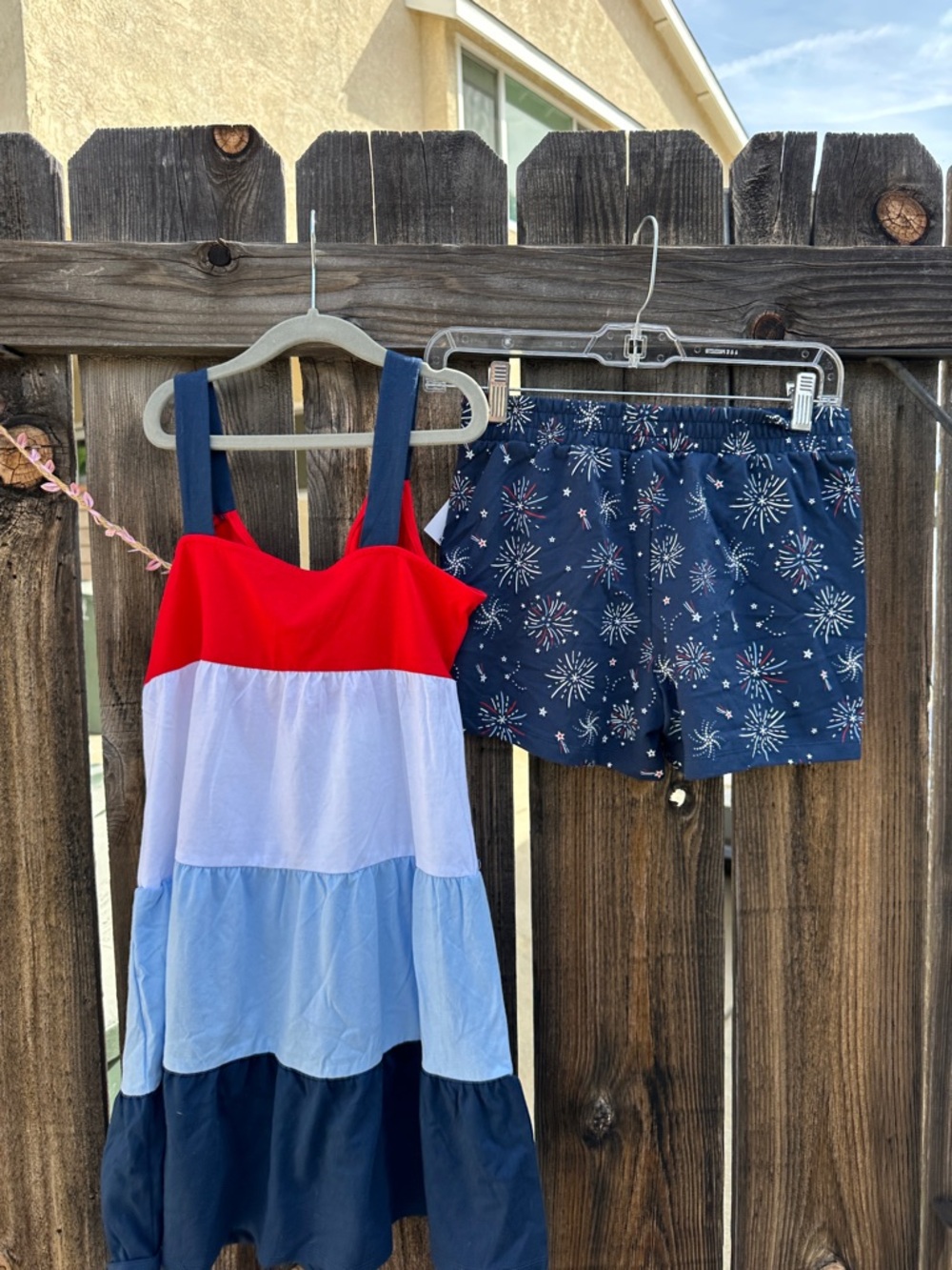 Girls Patriotic Red White & Navy Tiered Dress with Firework Print July 4th - Picture 6 of 6